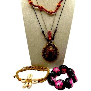 Handmade Beaded Necklace With Yellow Flower Accents - Tropical Hippie Perfection